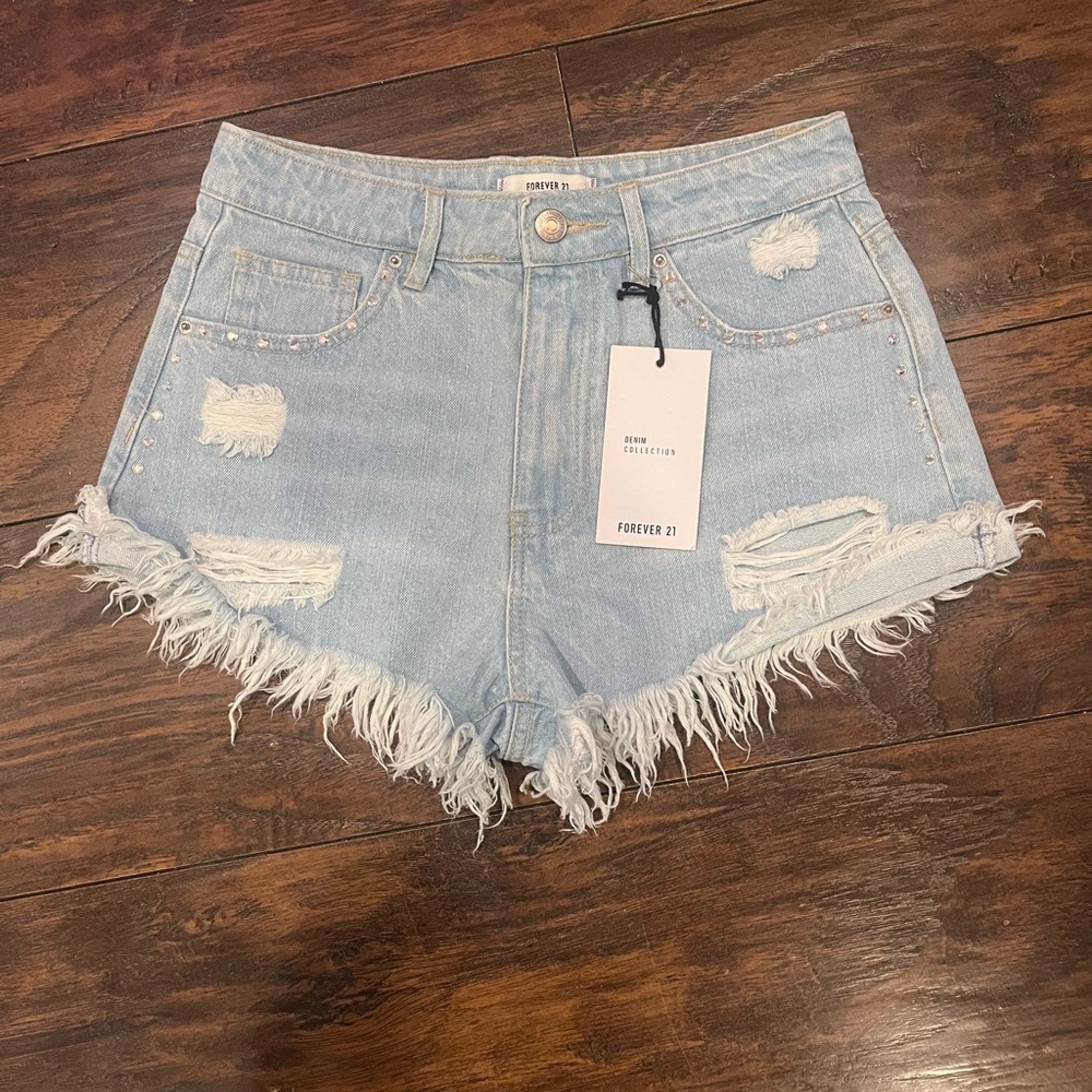 Forever 21 Frayed Light Blue Jean Shorts